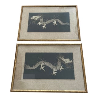 Antique Framed Asian Dragon Embroidery - A Pair For Sale