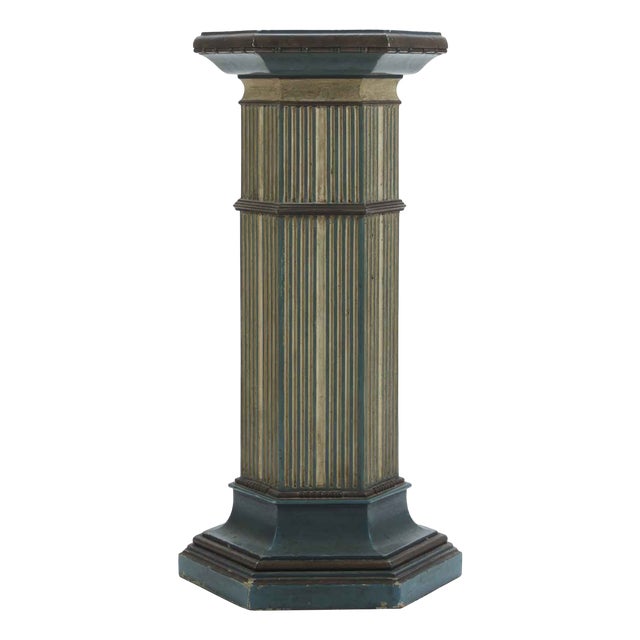 Ivory and Turquoise Hexagonal Wooden Column, 1940s For Sale