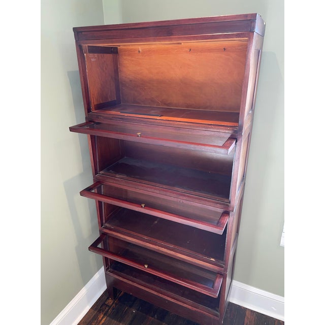 Globe Wernicke Antique Walnut Globe Wernicke Four Stacking Barrister Bookcase For Sale - Image 4 of 13