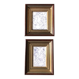 1980’s Gallery Wall Collection-2 Vintage Wayne Cunningham Abstract Blue Ink Drawings -Set of 2 For Sale