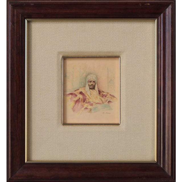 Paper R. Moya, Portrait of a Possible Arab Prince, Watercolour For Sale - Image 7 of 7