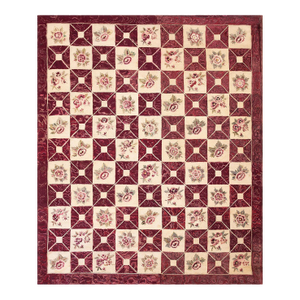 1920s Ivory Purple Diamond Floral Folk Art Antique American Hooked Rug 7' 7" X 9' 2" Hand Knotted Wool Carpet