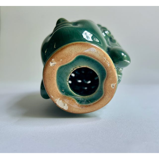 Vintage Pierced Glossy Green Glazed Ceramic Buddha Head For Sale - Image 15 of 16