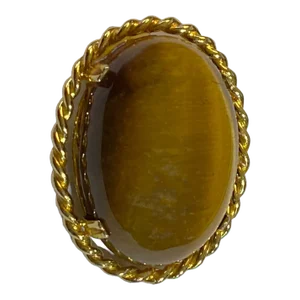 Vintage 12k Gold Filled Hallmarked Oval Shape Tiger's Eye Stone Brooch
