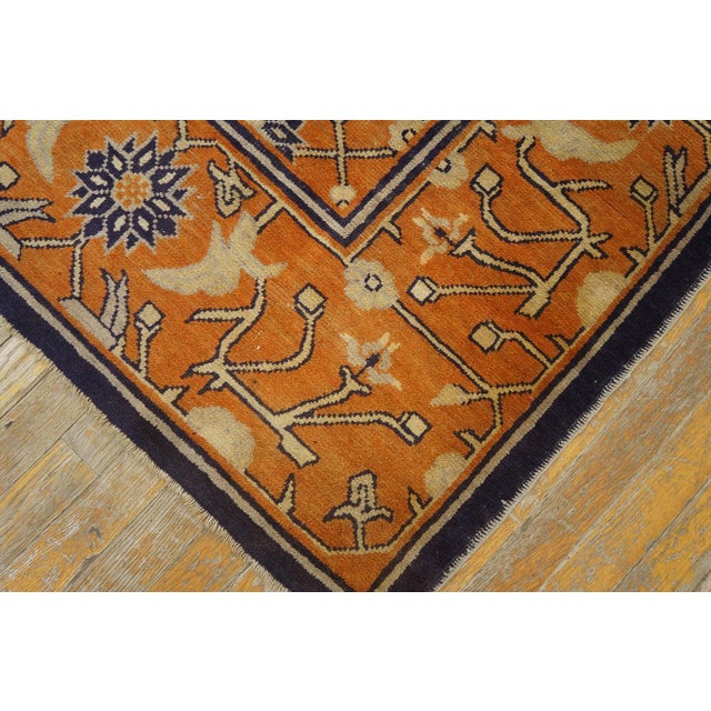 Superb Persimmon Color and Navy Border With Chinoiserie Pattern Antique Chinese Kansu Rug For Sale - Image 10 of 11