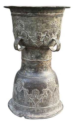 Antique Flores Moko Drum Pedestal Bronze With Natural Patina