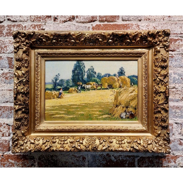 Andre Fremond - Farmland Landscape during Harvest- c.1920 Oil Painting French Impressionist Oil Painting on Panel - Signed...