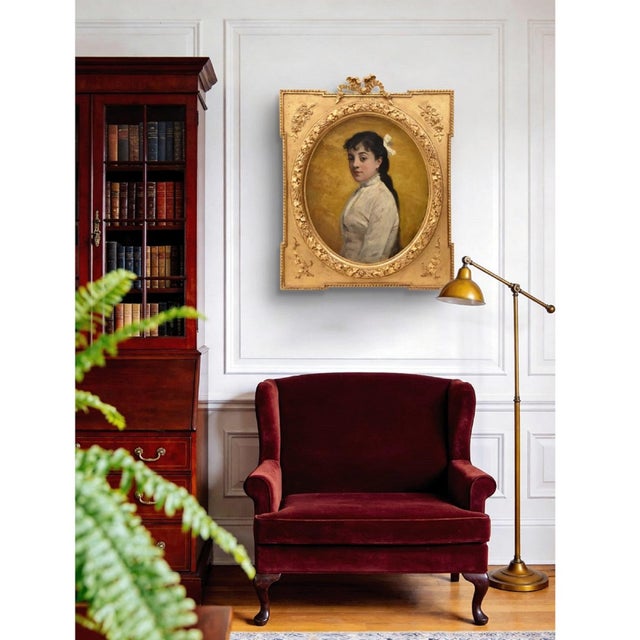 The Antique Paintings category presents a refined 19th-century French female portrait, signed by Alexandre Serres, an...