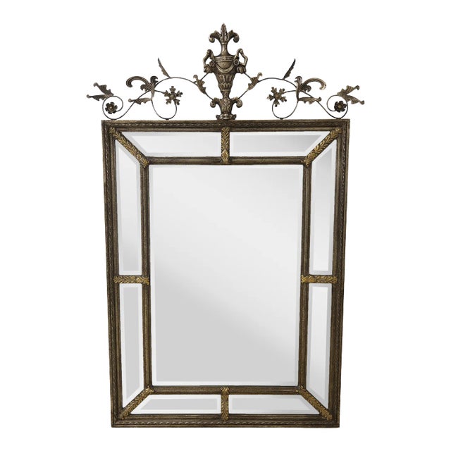 Large French Style Beveled Glass Multi Panel Mirror For Sale