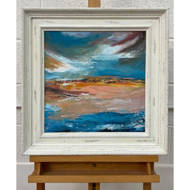 Textile Colourful Expressive Abstract Seascape Landscape Painting Using Earthy Tones For Sale - Image 7 of 12