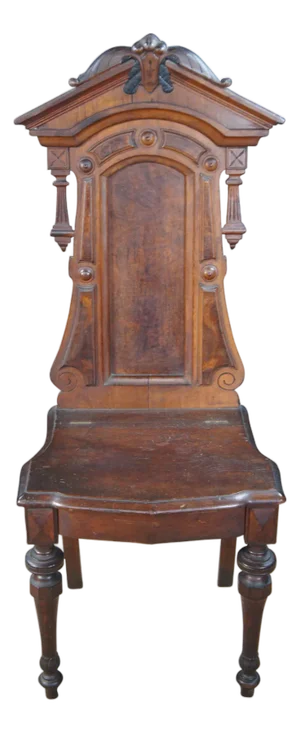 Late 19th Century Antique Walnut Gothic Renaissance Revival Carved Highback Throne Hall Chair