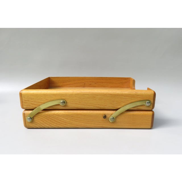 Mid-Century Modern Beech & Brass Document Tray & Storage Box, 1960s For Sale - Image 3 of 14
