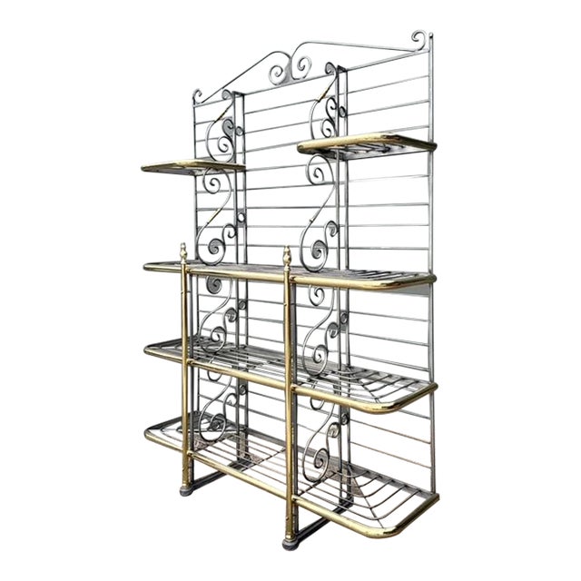 Vintage French Brass Rail Bakers Rack For Sale