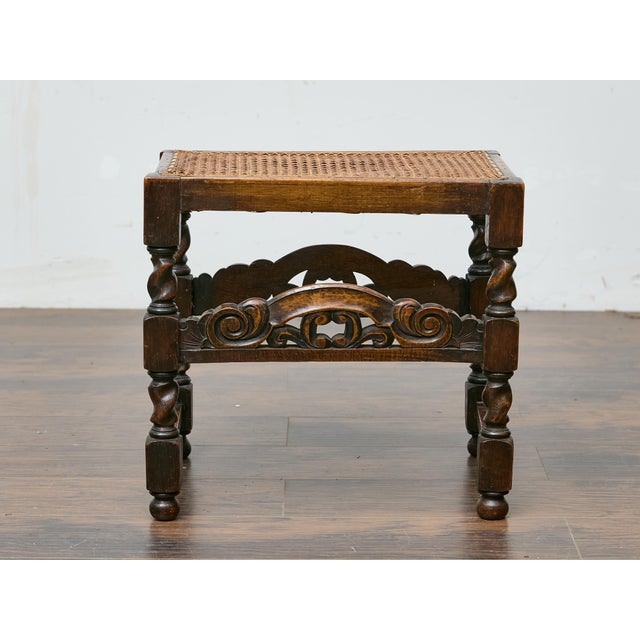 Early 20th Century English Jacobean Style Seat Bench with Carved Apron, circa 1900 For Sale - Image 5 of 12