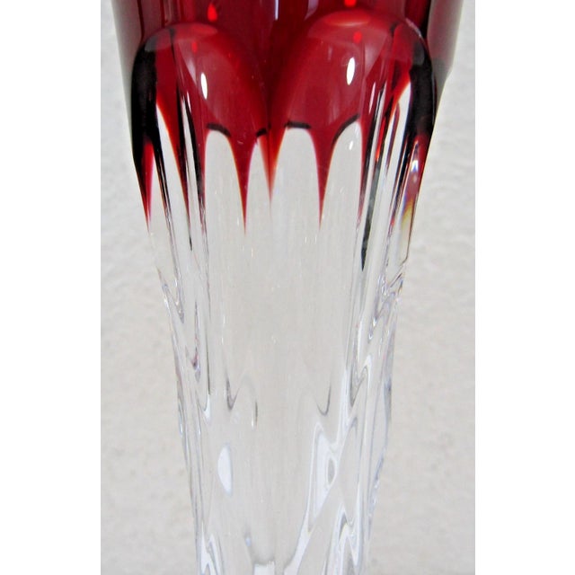 Glass 1980s Faberge Xenia Ruby Red Crystal Champagne Flutes - Set of Two With Presentation Box For Sale - Image 7 of 11