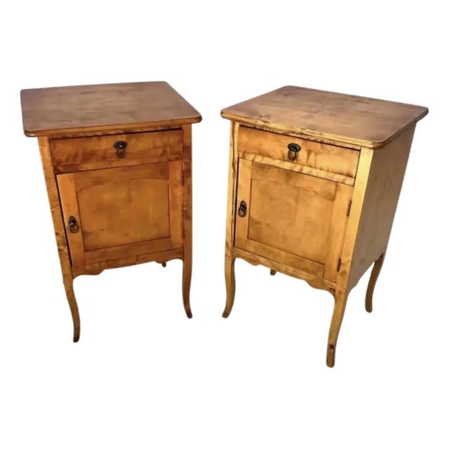 French Provincial Nightstands, Wood With Cabriole Legs, a Pair For Sale