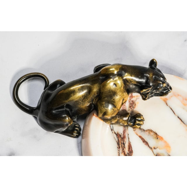 Incredible Art Deco Antique Bronze Panther Marble Catchall Art Sculpture Statue For Sale - Image 13 of 15