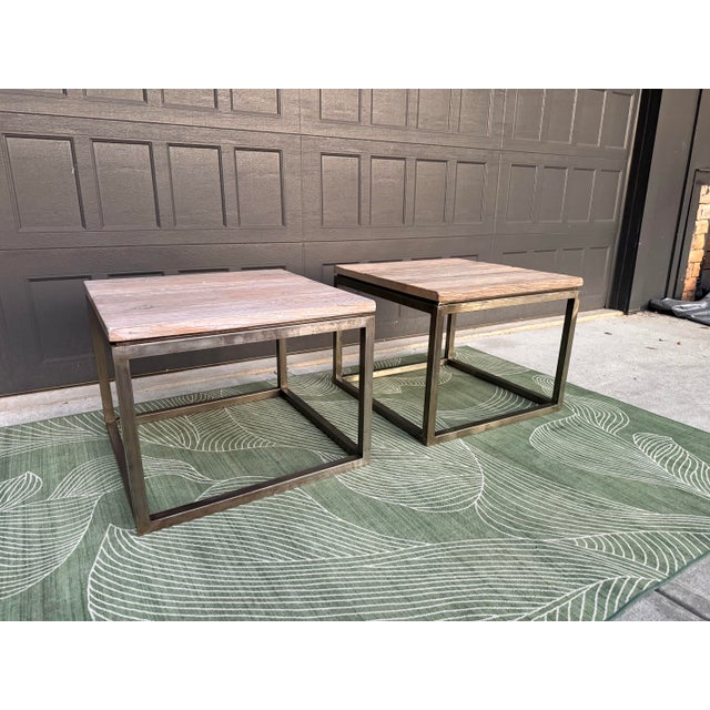 Mitchell Gold + Bob Williams Mitchell Gold + Bob Williams Industrial Wood & Metal Side Tables For Sale - Image 4 of 7