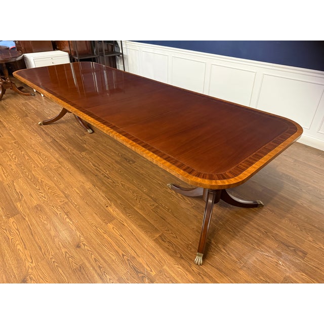 Traditional Multi-Banded Mahogany Dining Table by Leighton Hall - Showroom Sample For Sale - Image 9 of 18