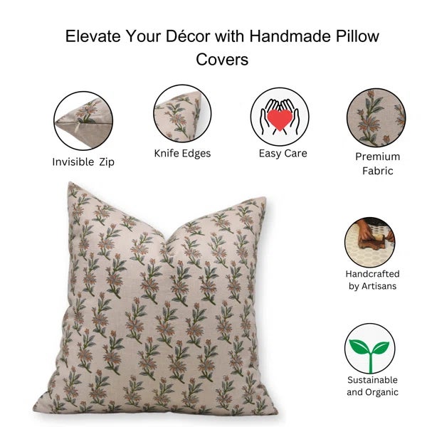 Not Yet Made - Made To Order Fabdivine Traditional Handblock Print Cushion Cover 26x26 Inch- Deepika For Sale - Image 5 of 5