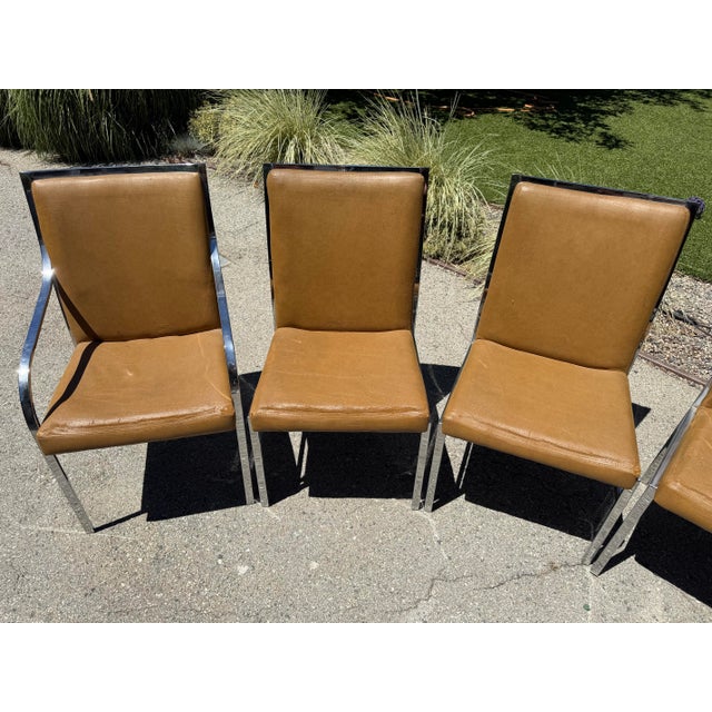 Ecru 1970s Pierre Cardin for Dillingham Set of Six Dining Chairs - Leather/Suede and Chrome For Sale - Image 8 of 12
