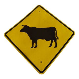 Vintage Metal Cow Crossing Road Sign For Sale