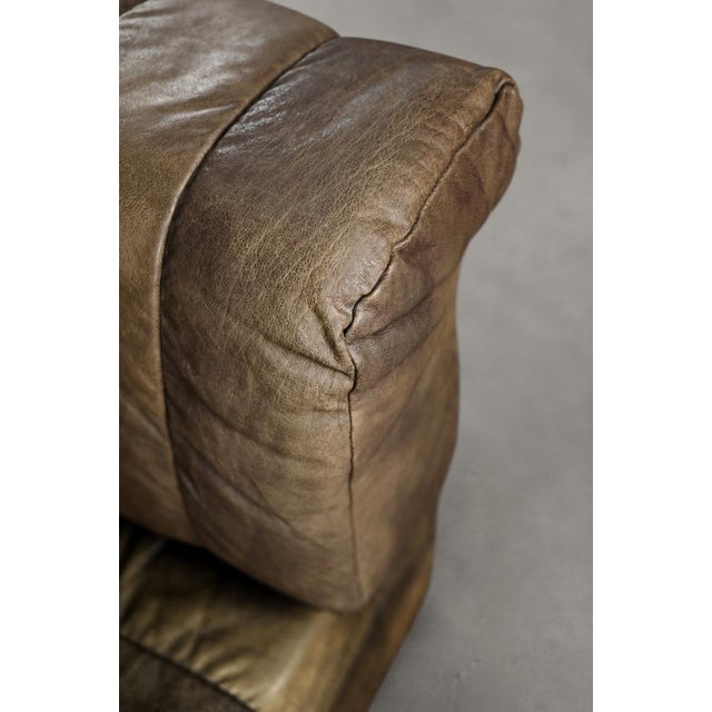 Vintage Mid-Century Modern Brutalist German Brown Leather 2-Seater Sofa, 1970s For Sale - Image 10 of 18