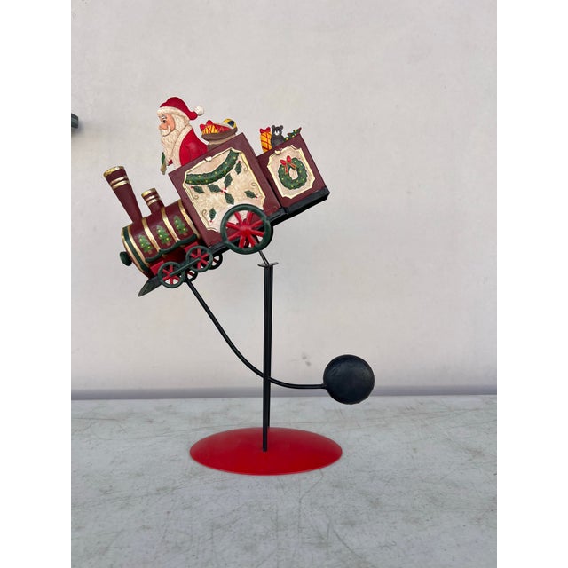 Vintage Christmas Folk Art Articulated Balancing Santa in Train For Sale - Image 9 of 11