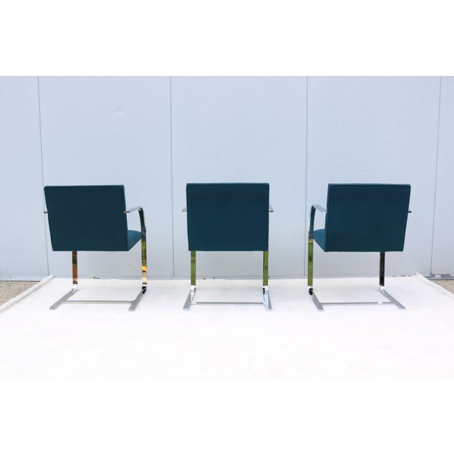 Ludwig Mies Van Der Rohe Brno Flat Bar Chairs in Blue Fabric by Gordon, Set of 3 For Sale - Image 13 of 18