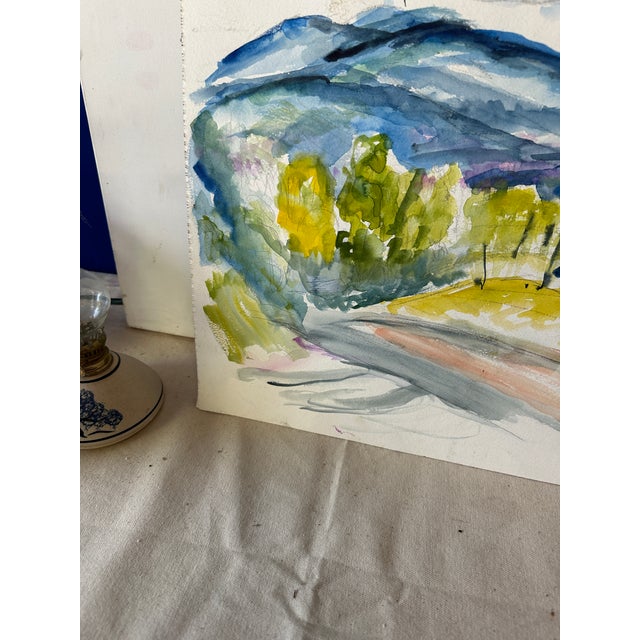 Up for consideration is a beautiful watercolor painting of trees and mountains. This piece would look lovely in your home...