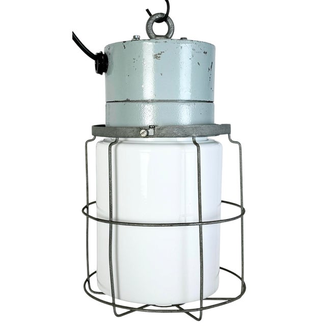 Industrial Aluminium Cage Light with Milk Glass from Elektrosvit, 1970s For Sale - Image 15 of 15