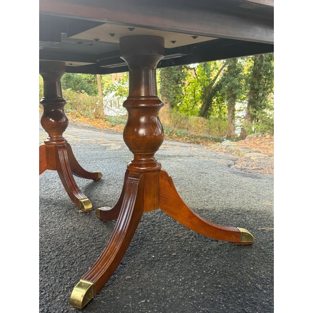 Traditional Universal Furniture Double Pedestal Banded Inlay Dining Table With 2 Leaves For Sale - Image 3 of 12