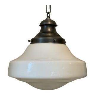 Restoration Hardware Parisian Architectural Milk Glass Brasserie Pendants For Sale