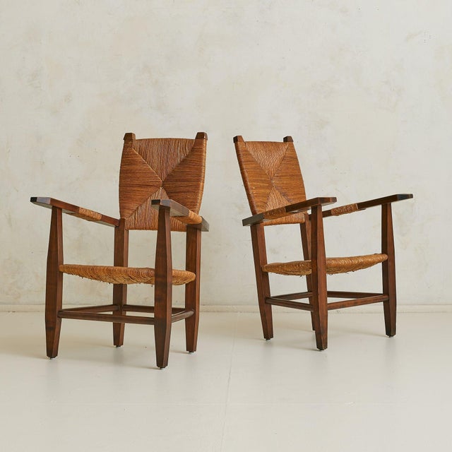 French Wood + Rush Armchair in Manner of Charlotte Perriand, 1940s For Sale - Image 12 of 18