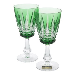 Vintage Capriccio Reseda Green Lead Crystal Hock Wine Glass by Villeroy & Boch, Wadgassen, 1980s, Set of 2 For Sale