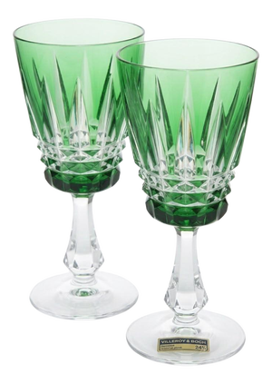 Vintage Capriccio Reseda Green Lead Crystal Hock Wine Glass by Villeroy & Boch, Wadgassen, 1980s, Set of 2