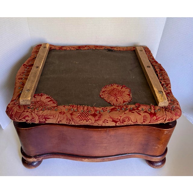 Antique Upholstered Wood Serpentine Storage Footstool on Bun Feet For Sale - Image 12 of 12