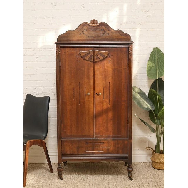 Antique Carved Wood Drop-Front Armoire Cabinet For Sale - Image 11 of 12