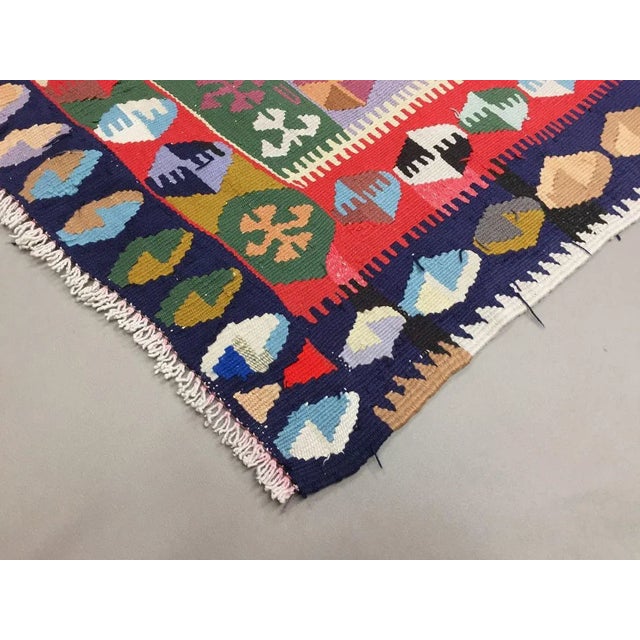Small Vintage Turkish Black, Red, Blue, and Green Wool Tribal Kilim Rug, 1950s For Sale - Image 10 of 11