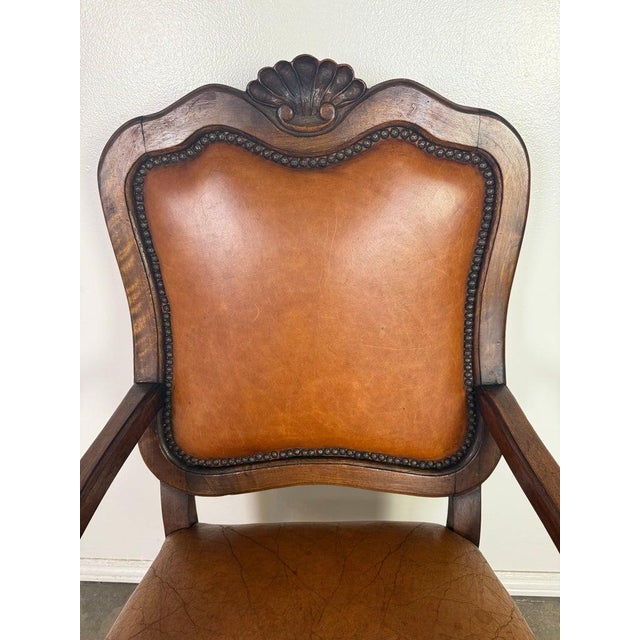 Set of Ten French Carved Wood Dining Chairs With Leather Upholstery For Sale - Image 14 of 18