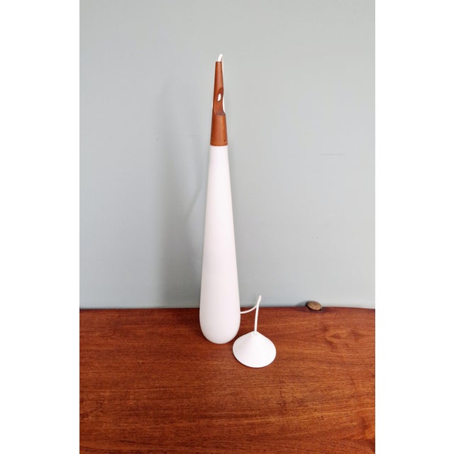 Scandinavian Suspension in White Opaline Glass & Teak by Uno & Östen Kristiansson for Luxus, 1960s For Sale - Image 9 of 14