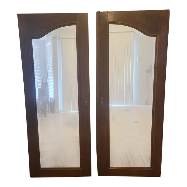 Antique Pair of Wardrobe Mirrored Doors For Sale
