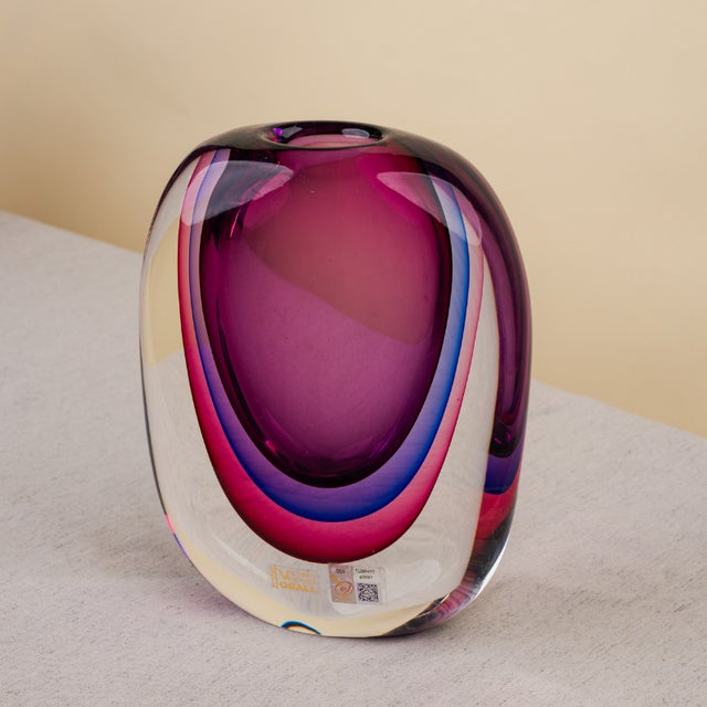 Magenta and Blue Sommerso Murano Glass Vase by Luigi Onesto for Vetreria Artistica Oball, 1980s For Sale - Image 6 of 6