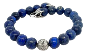 David Yurman Lapis Lazuli Carved Beads Bracelet 8.5" 8 mm Silver Estate