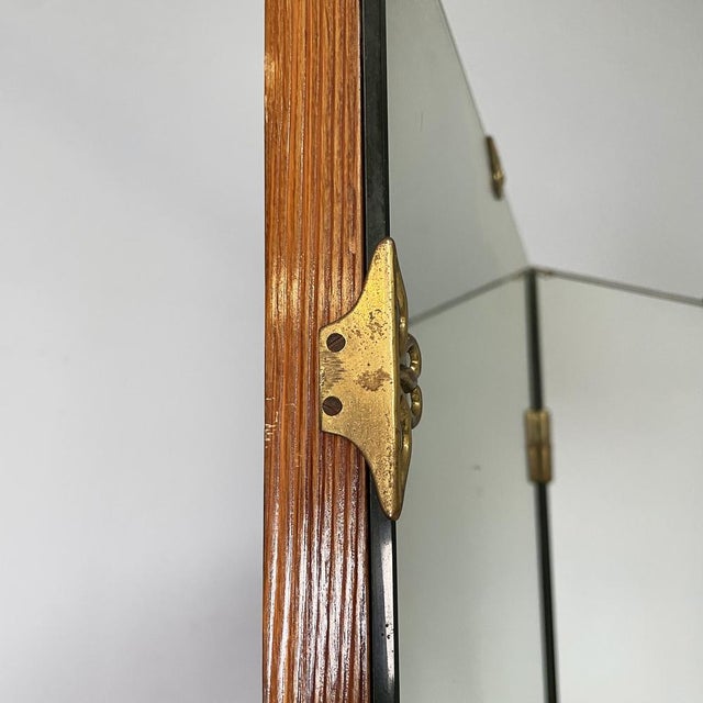 Metal Mid-Century Modern Italian Free-Standing Mirror with Three Wooden Doors, 1960s For Sale - Image 7 of 18