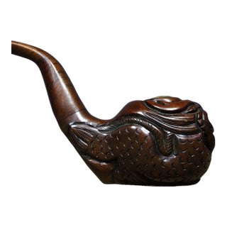 Late 19th Century Carved Rosewood Tobacco Pipe With Dragon Motif, 680g For Sale