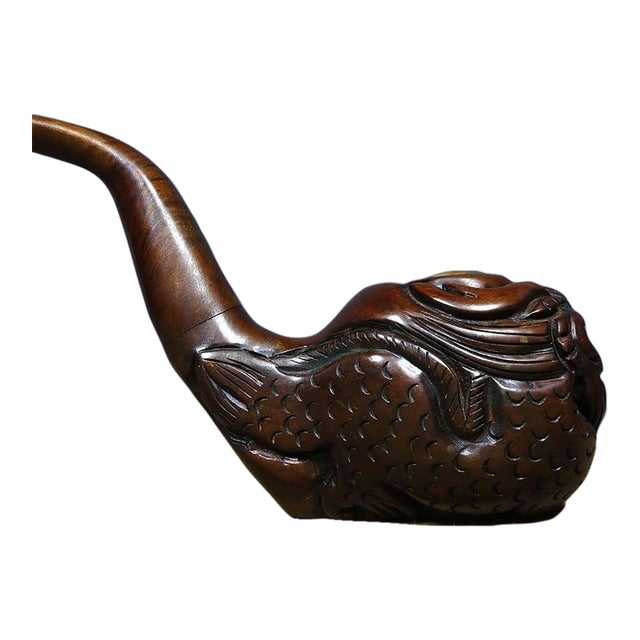 Late 19th Century Carved Rosewood Tobacco Pipe With Dragon Motif, 680g For Sale