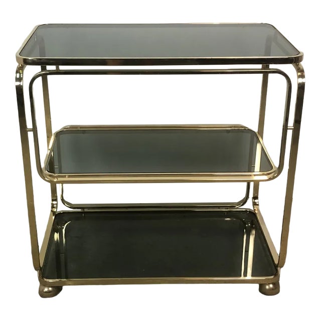 Italian Rolling Trolley in Gold Metal, 1980s For Sale