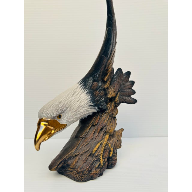 Ceramic Vintage Hand-Painted Porcelain Bald Eagle Sculpture, Americana Decor, 12” For Sale - Image 7 of 10