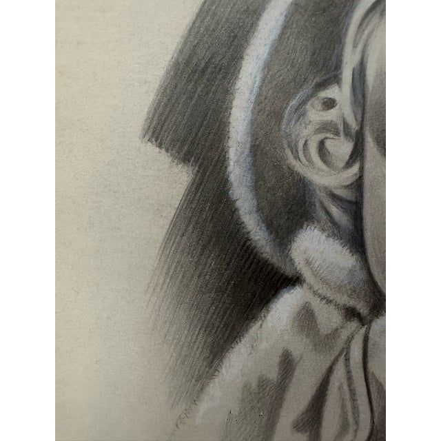 American 1940s Original Signed Graphite Illustration of Curly-Haired Child in Bonnet, 9 × 7.75 In. For Sale - Image 3 of 6